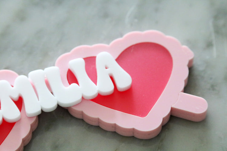 custom scalloped heart sunglasses acrylic basket name tag | valentines day | heart sunglasses | easter basket | name | holiday | basket tag