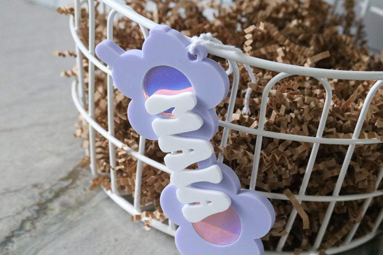 custom retro daisy sunglasses acrylic basket name tag | valentines day | flower sunglasses | easter basket | name | holiday | basket tag