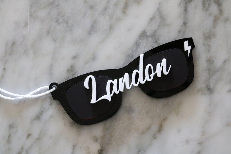 custom rad dude sunglasses acrylic basket name tag | valentines day | rad little dude | easter basket | name | holiday | basket tag